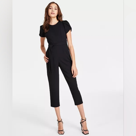 Calvin Klein Women's Twisted Cropped Jumpsuit Black Size 12Petite